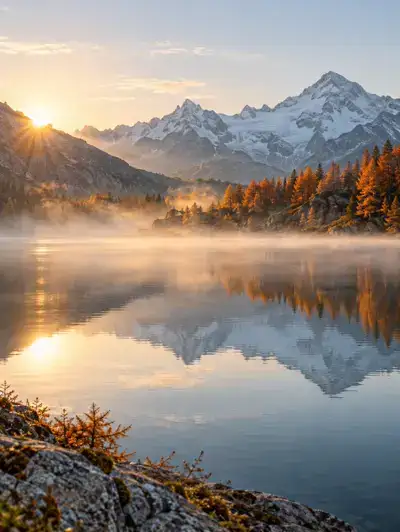 Türkiser Bergsee in einer herbstlichen Alpenlandschaft